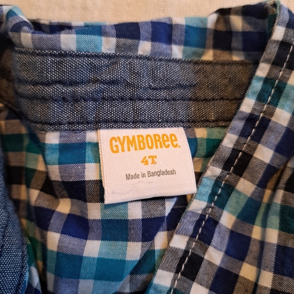Gymboree boys size 4T button up shirt white, blue, black & teal 1 pocket VGUC - Picture 3 of 4